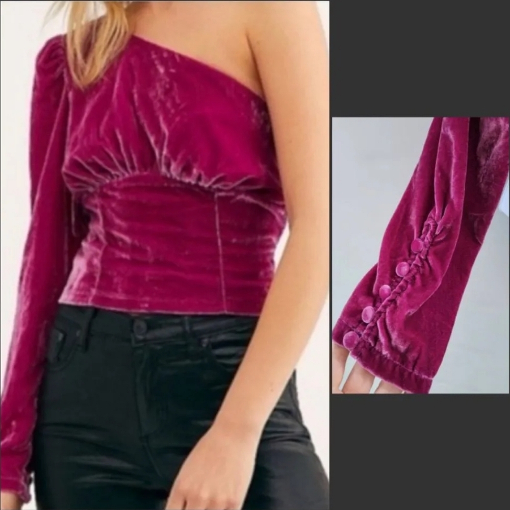 Free People Velvet One-Shoulder Long-Sleeve Top - Magenta Size XS